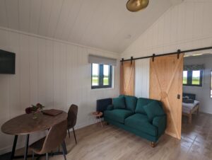 Inside Queen Bee glamping cabin