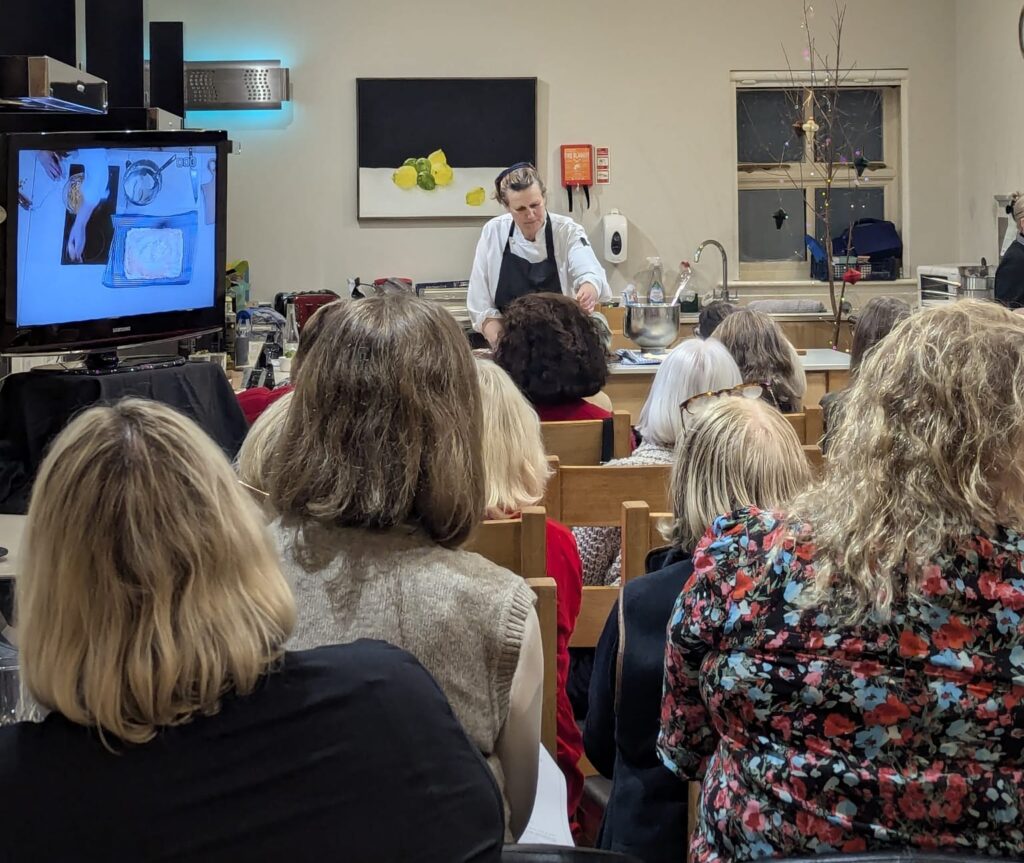Stephanie Moon demonstrating at the Yorkshire Wolds Cookery School